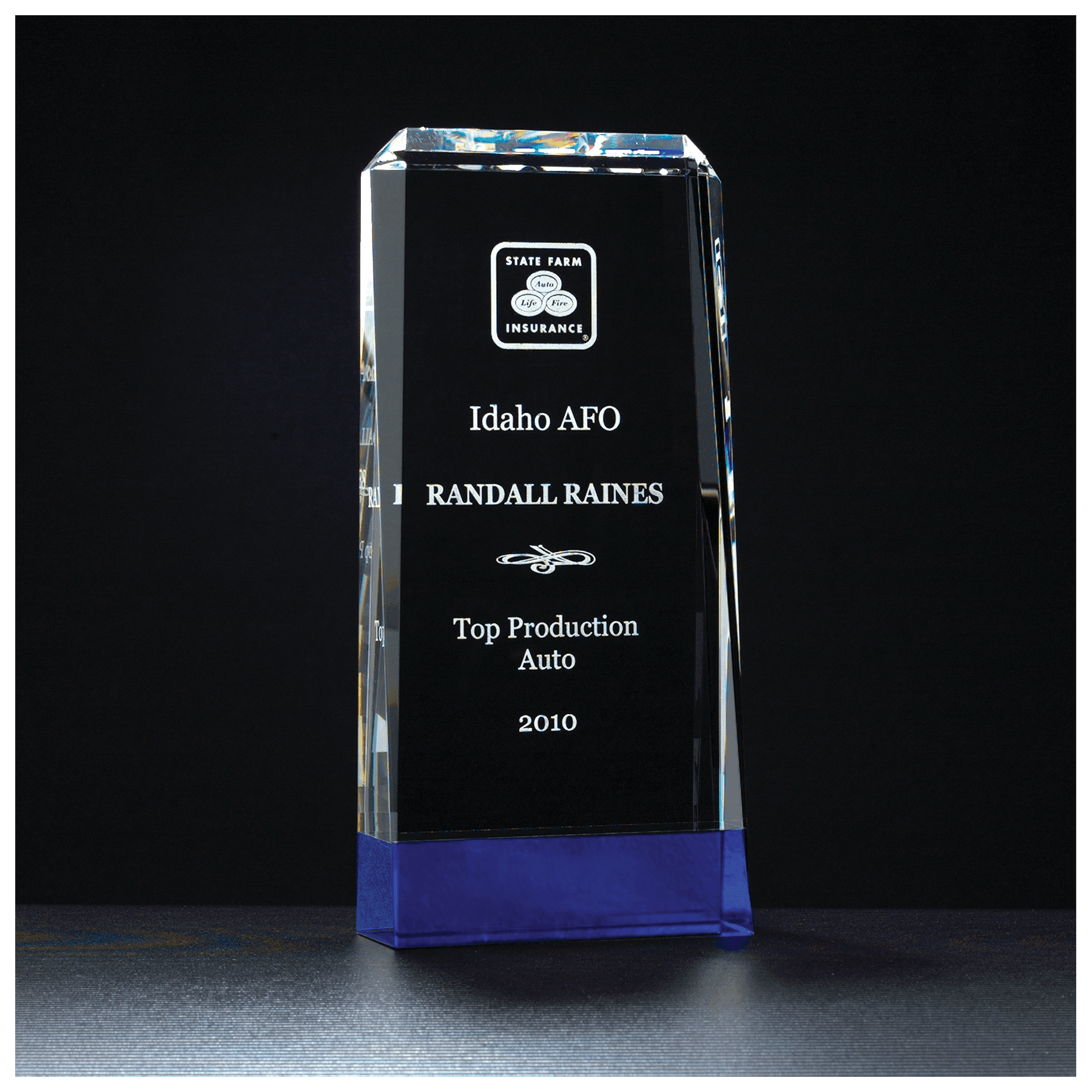 4" x 8 3/4" Premium Series Clear Crystal with Cobalt Blue Crystal Base Blue Crystal Base