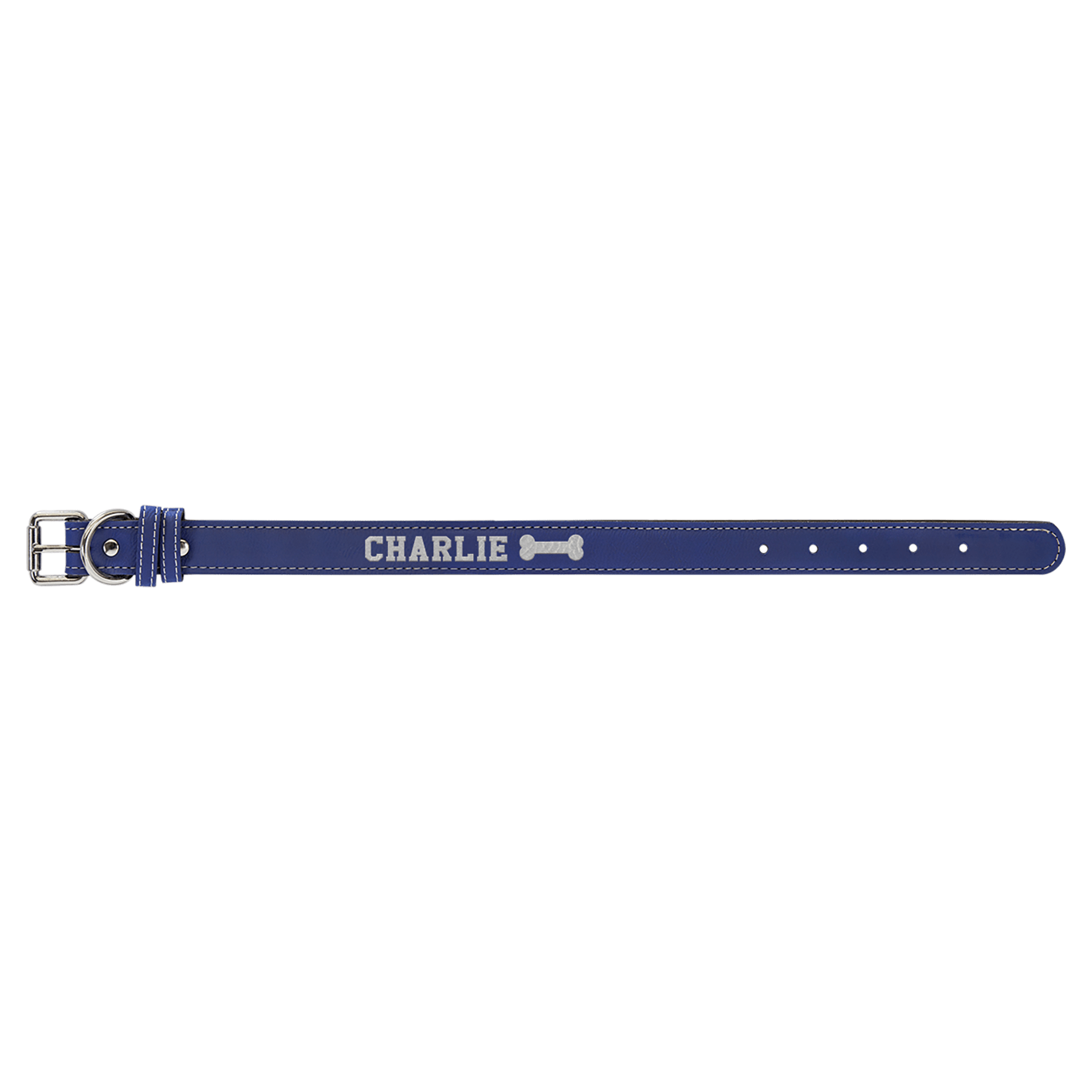 Blue/Silver Small 15" x 3/4" Laserable Leatherette Dog Collar