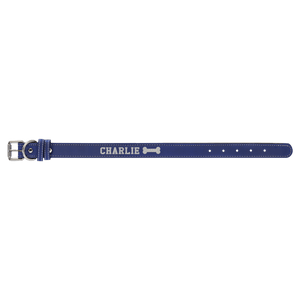 Blue/Silver Small 15" x 3/4" Laserable Leatherette Dog Collar