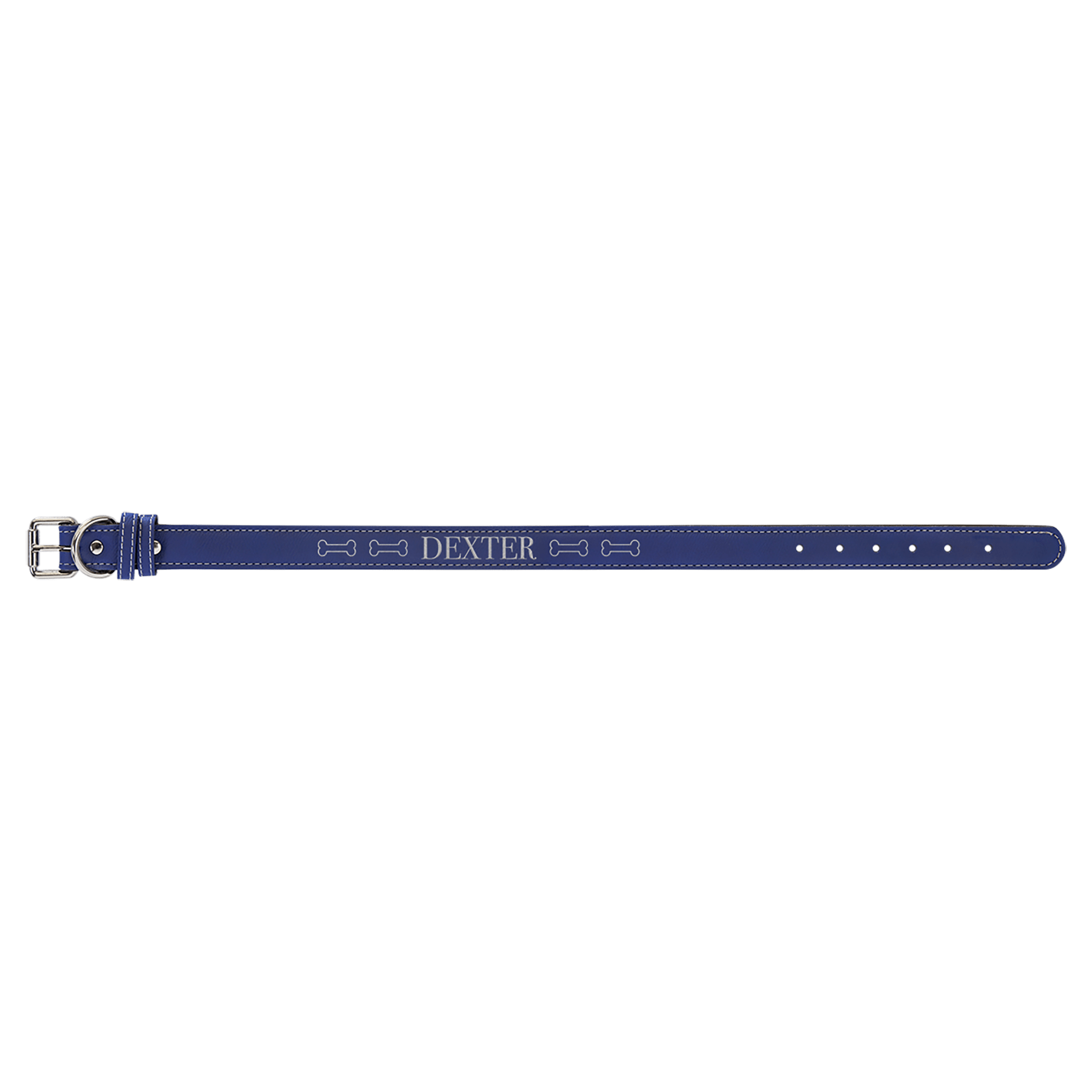 Blue/Silver Extra Large 27" x 1 1/4" Laserable Leatherette Dog Collar