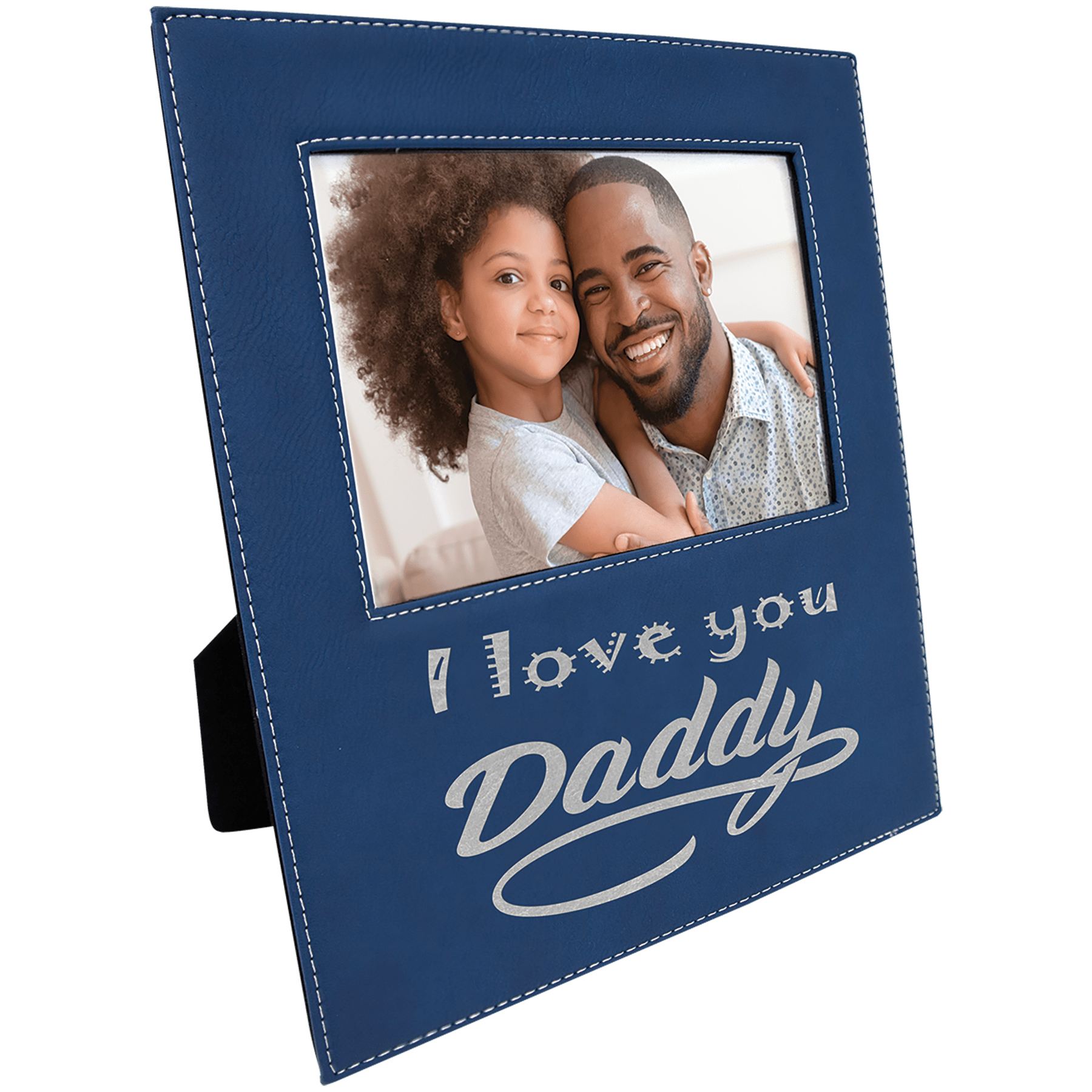 Blue/Silver 5" x 7" Leatherette Photo Frame with 4 1/2" x 9 Engraving Area