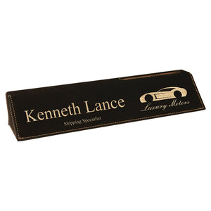 Black/Gold 10 1/2" Laserable Leatherette Desk Wedge with Business Card Holder
