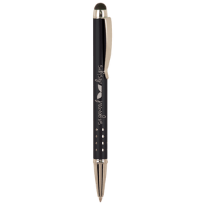 Black with Silver Trim Laserable Pen with Stylus