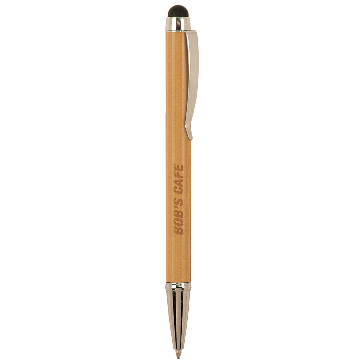Bamboo with Silver Trim Laserable Pen with Stylus