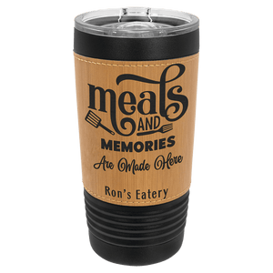 Black with Bamboo Polar Camel 20 oz. Leatherette Tumbler with Slider Lid