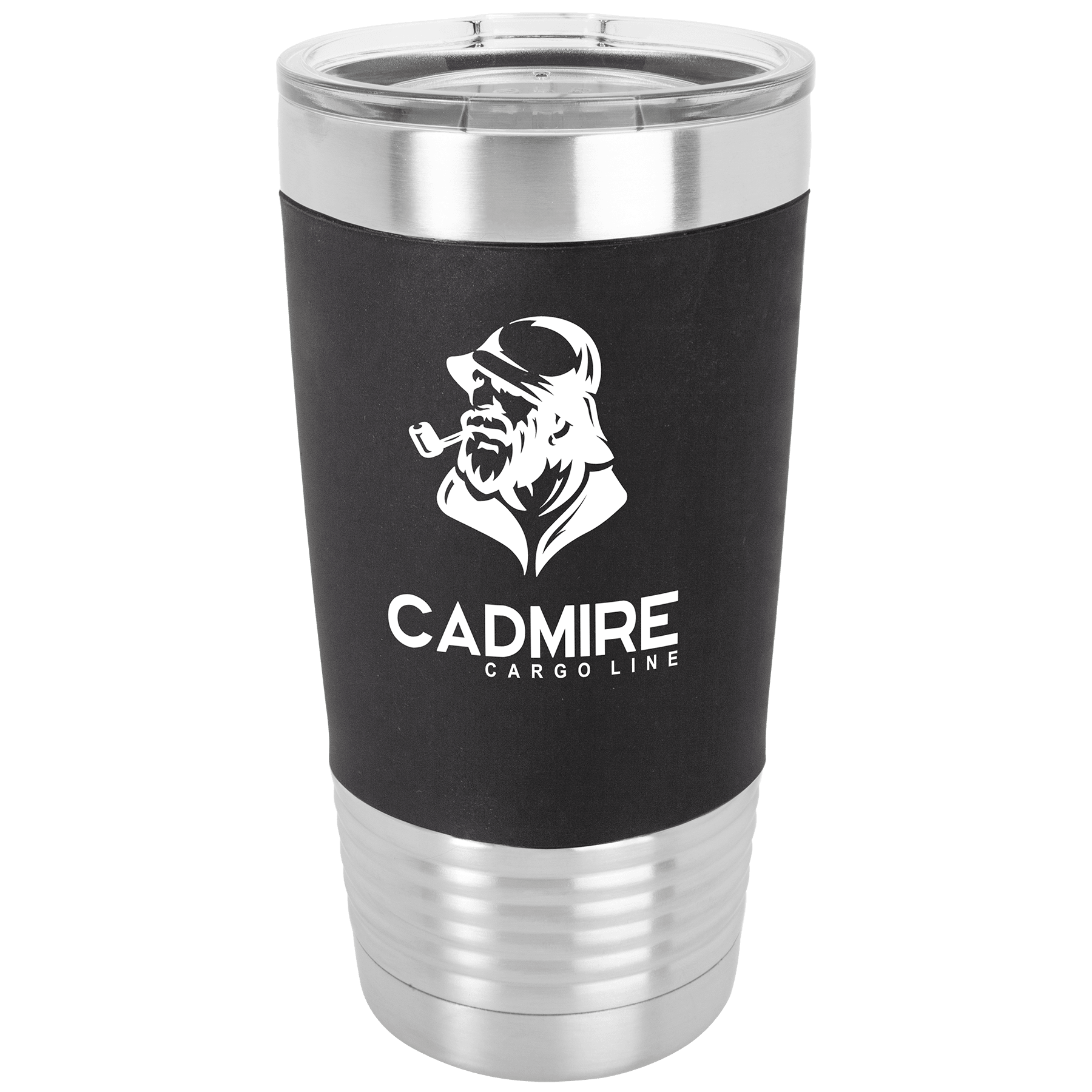 Black/White Tumbler with Silicone Grip and Clear Polar Camel 20 oz. Lid