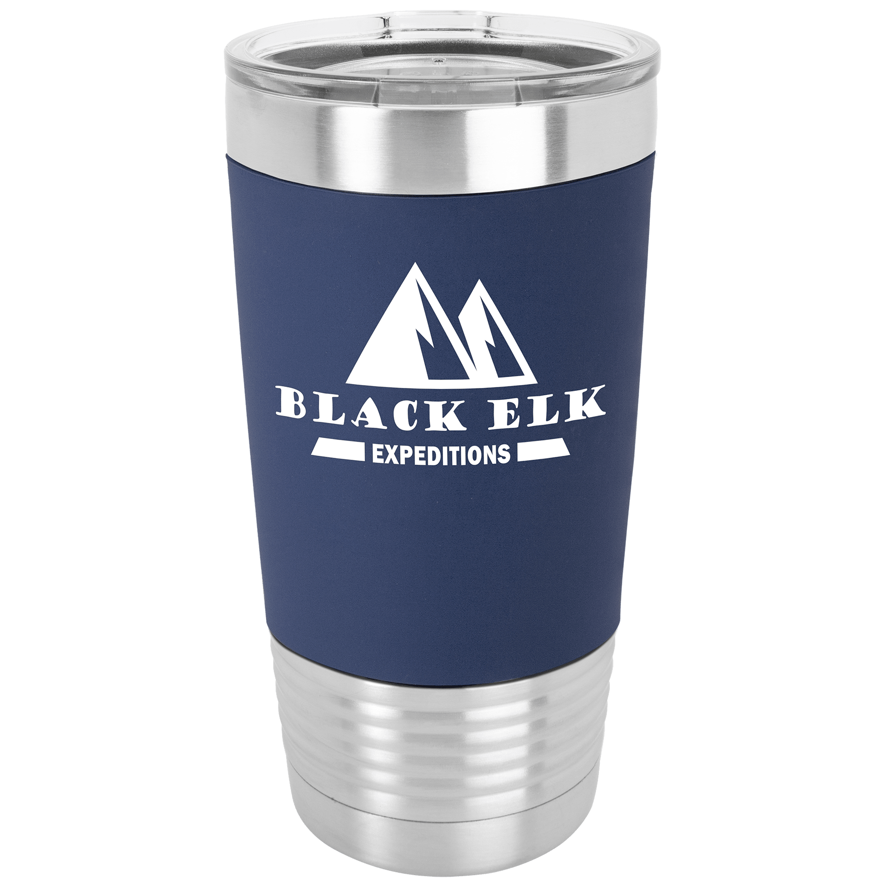 Navy Blue/White Tumbler with Silicone Grip and Clear Polar Camel 20 oz. Lid