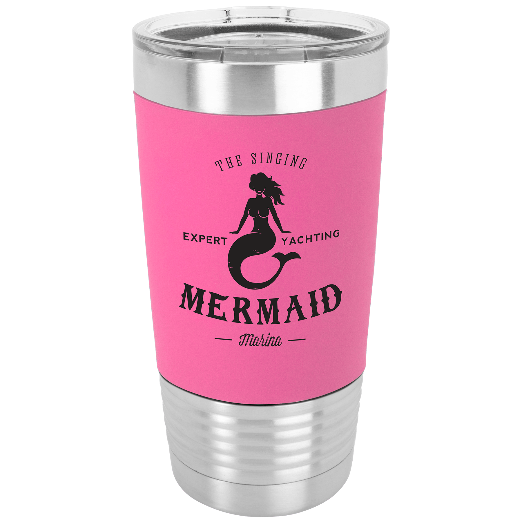 Pink/Black Tumbler with Silicone Grip and Clear 20 oz. Polar Camel Lid