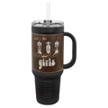 Polar Camel 40 oz. Black with Rustic/Silver Laserable Leatherette Travel Mug with Handle & Straw