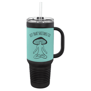 Black with Teal Polar Camel 40 oz. Laserable Leatherette Travel Mug with a Handle & Straw