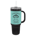 Black with Teal Polar Camel 40 oz. Laserable Leatherette Travel Mug with a Handle & Straw