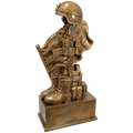 8 3/4" Antique Gold Military Resin Helmet on Rifle with Flag and Boot