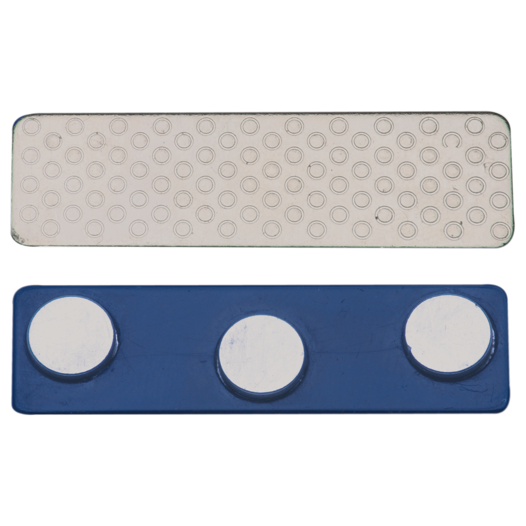 1 3/4" x 1/2" 3-Post Plastic Backed Magnet with Adhesive