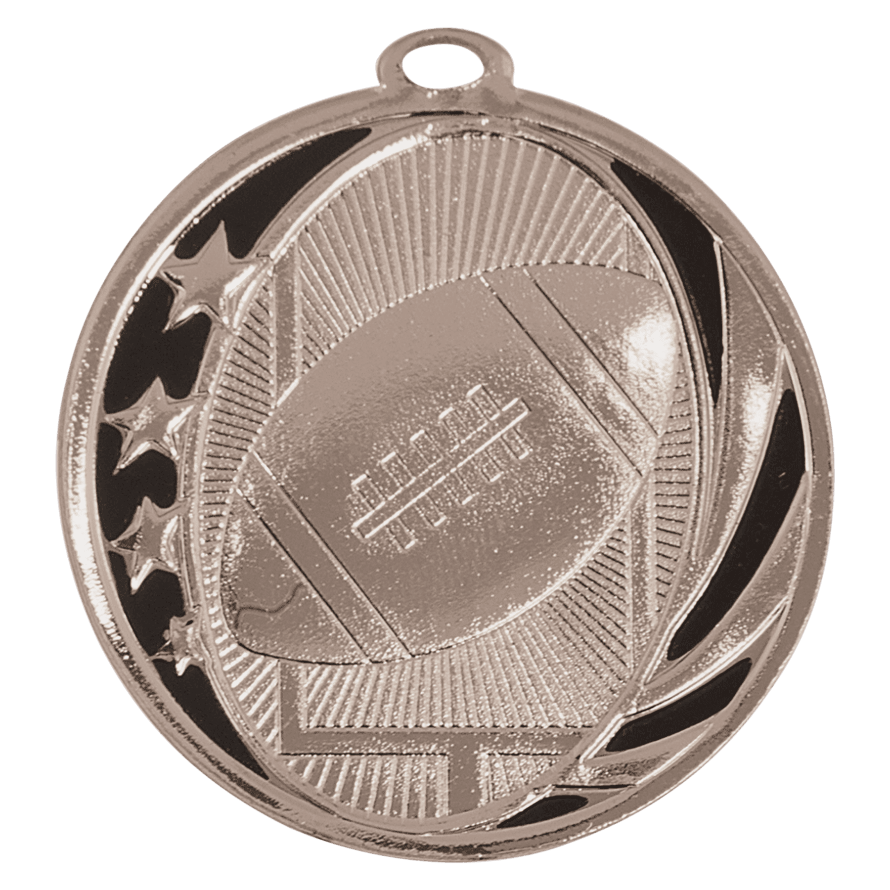 Bright Silver 2" Football Laserable MidNite Star Medal