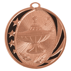Bright Bronze 2" Lamp of Knowledge Laserable MidNite Star Medal