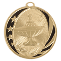 Bright Gold 2" Lamp of Knowledge Laserable MidNite Star Medal