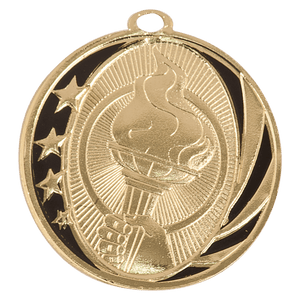Bright Gold 2" Torch Laserable MidNite Star Medal