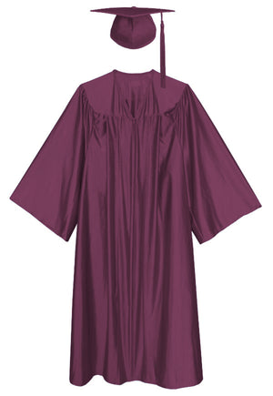Maroon Shiny Graduation Cap and Gown for Ceremony