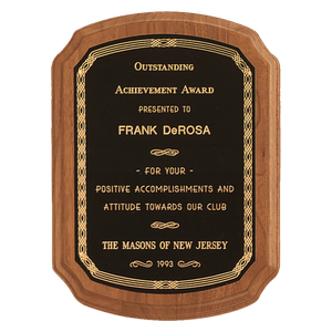 Walnut Plaque with Gold Border Laserable Black Brass 7" x 8" Coventry Series American Plate