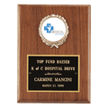4 1/2" x 6" American Walnut Plaque with Gold Border Black Laserable Brass Plate and 2" Insert Holder- Witney Series (2" Inserts Sold Seperately)