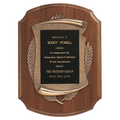 Walnut Notch Corner Plaque w/Antique Bronze Scroll & Black Brass 11" x 15" American Plate