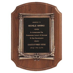 Walnut Notch Corner Plaque w/Antique Bronze Frame/Black Brass 11" x 15" American Plate