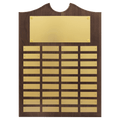 Walnut 36 Plate Perpetual Plaque with Brushed Brass 14" x 20"/Plates 7/8" x 2 3/4" American Plates