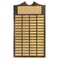 Walnut 60 Plate Perpetual Plaque with Brushed Brass 14" x 25"/Plates 7/8" x 2 3/4" American Plates