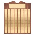 Walnut 80 Plate Perpetual Plaque with Brushed Brass 20" x 30"/Plates 7/8" x 2 3/4" American Plates