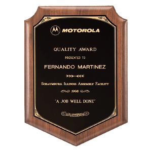 Walnut Plaque with Gold Border Laserable Black Brass 7" x 8" American Plate