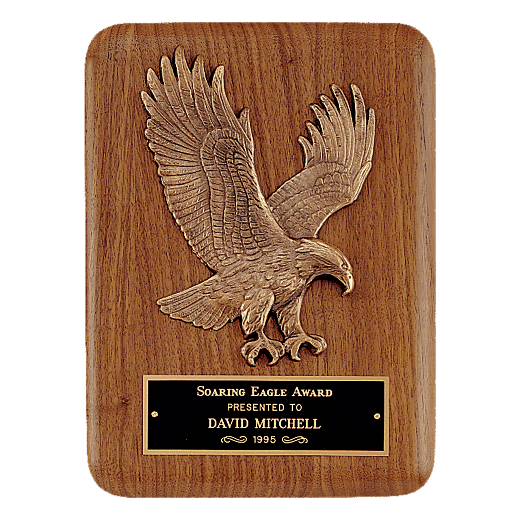 7" x 9" Solid American Walnut Plaque with Finely Detailed Eagle Relief and Black Laserable Brass Plate