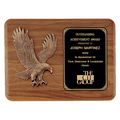 15" x 11" Solid American Walnut Plaque with Sculptured Relief Eagle Casting and Laser Engravable Black Brass Plate