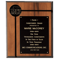 10" x 12" American Walnut Routed Plaque w/Black Brass Plate and 2 1/2" Black Brass Disc