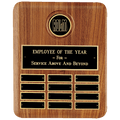 10 1/2" x 13" American Walnut 12 Plate Perpetual Plaque w/2 1/2" Black Brass Disc, Brass Plate