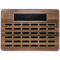 Walnut 36 Plate Perpetual Plaque with Black Brass 15" x 21"/Plates 7/8" x 2 3/4" American Plated Steel Plates