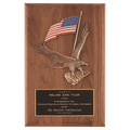 8" x 10 1/2" Solid American Walnut Plaque with Finely Detailed Eagle with American Flag Relief and Black Laserable Brass Plate