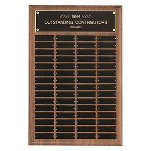 Walnut 60 Plate Perpetual Plaque with Black Brass 16" x 24"/Plates 1" x 3 1/4" American Plates
