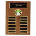 9" x 12" American Walnut Perpetual Plaque with 12 Gold Border Black Laserable Brass Plates and 2" Insert Holder- Witney Series