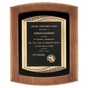 Walnut Frame with Black Velour Background and Back Laser Engravable Plate in an Antique Bronze 14" x 17" American Finished Frame Casting