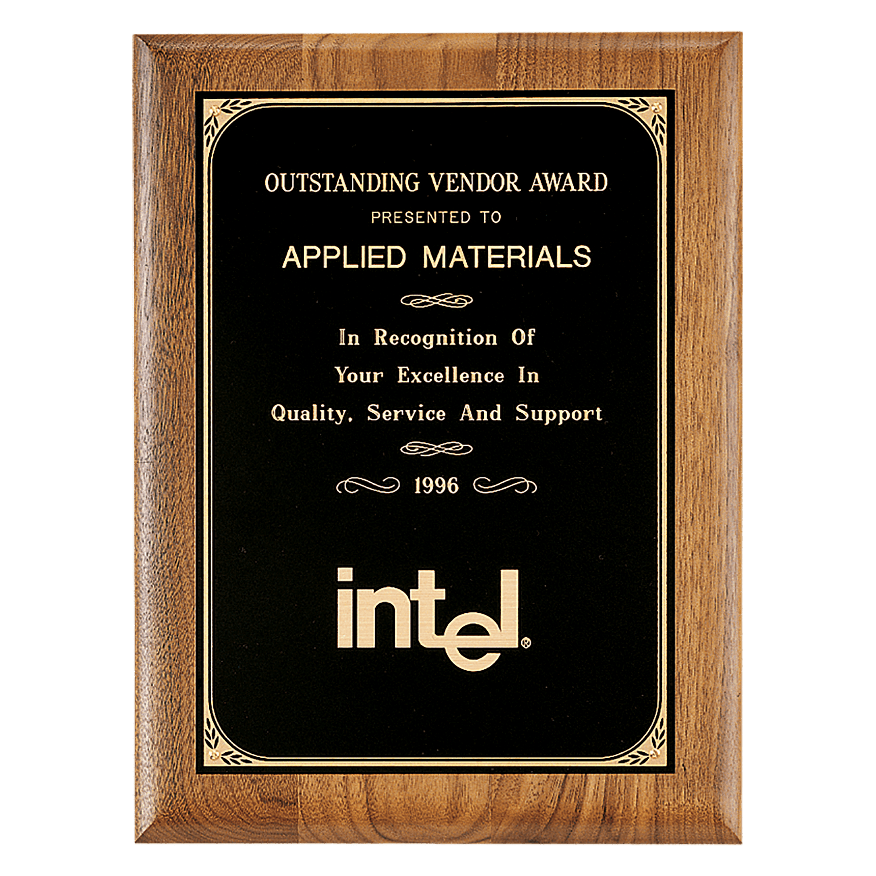 7" x 9" Coventry Series American Walnut Plaque with Gold Border Laserable Black Brass Plate
