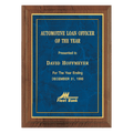9" x 12" American Walnut Step Edge Plaque with a Gold Border Sapphire Marble LaserFX Plate