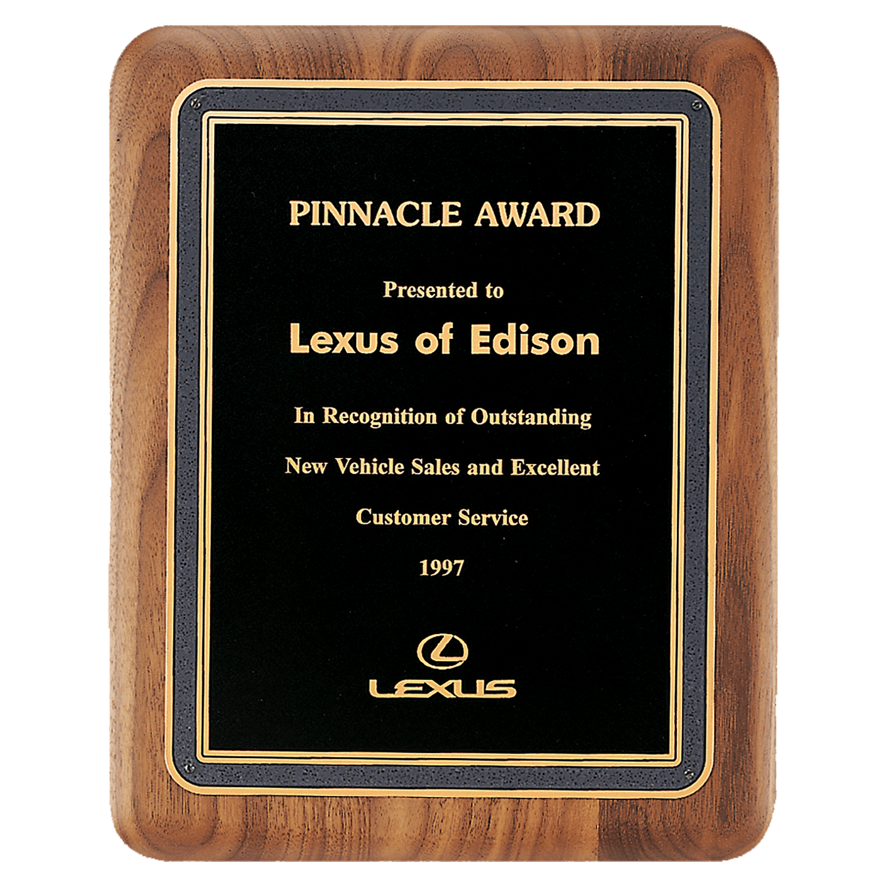 Walnut Plaque with Black/Gold Florentine Border Textured Black 9" x 12" American LaserFX Plate