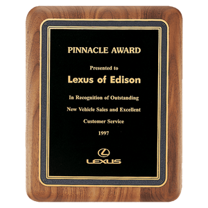 Walnut Plaque with Black/Gold Florentine Border Textured Black 9" x 12" American LaserFX Plate