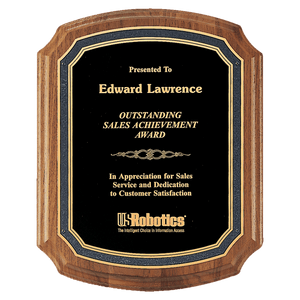 Walnut Plaque with Black/Gold Florentine Border Textured Black 7" x 8" American Plate