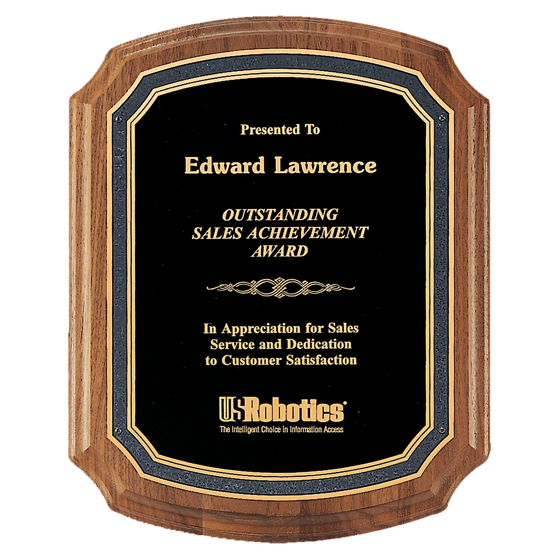 Walnut Plaque with Black/Gold Florentine Border Textured Black 10 1/2" x 13" American Plate
