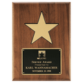 9" X 12" Gold Aluminum Star on a Solid Walnut Plaque with Black Recessed Area and Black LaserFX Plate