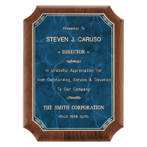 Walnut Plaque with Gold 2 9" x 12" American Border Sapphire Marble LaserFX Plate