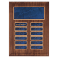 9" x 12" American Walnut 12 Plate Perpetual Plaque with Sapphire Marble Brass Plates