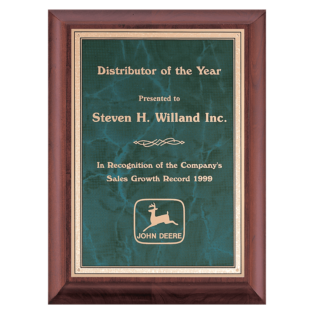 Cherry Finish Plaque with Emerald Marble Gold 9" x 12" Hand Rubbed Border LaserFX Plate
