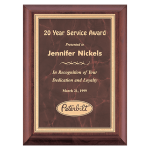 Cherry Finish Plaque with Ruby Marble Gold 9" x 12" Hand Rubbed Border LaserFX Plate